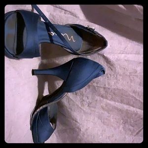 Nina dusty blue satin heels